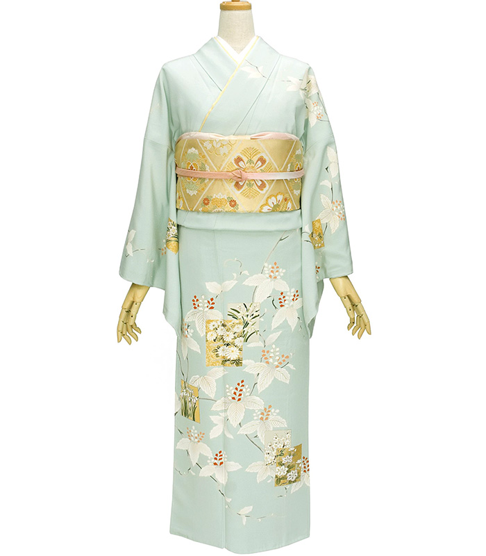 1105-00055 レンタル訪問着 桐の花に色紙草花文