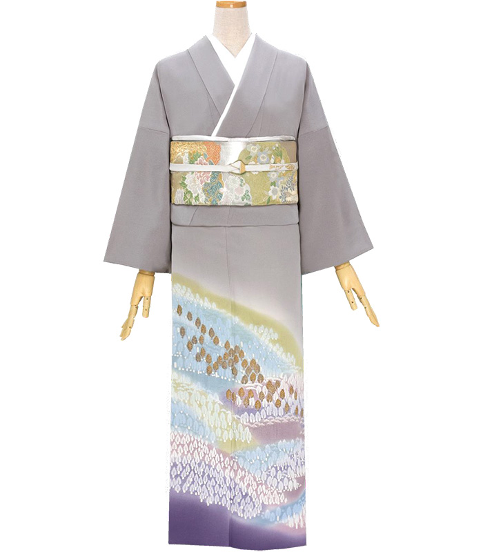 1915-00012 レンタル色留袖 縫い締め絞り 北山杉の相良刺繍【三ツ紋】