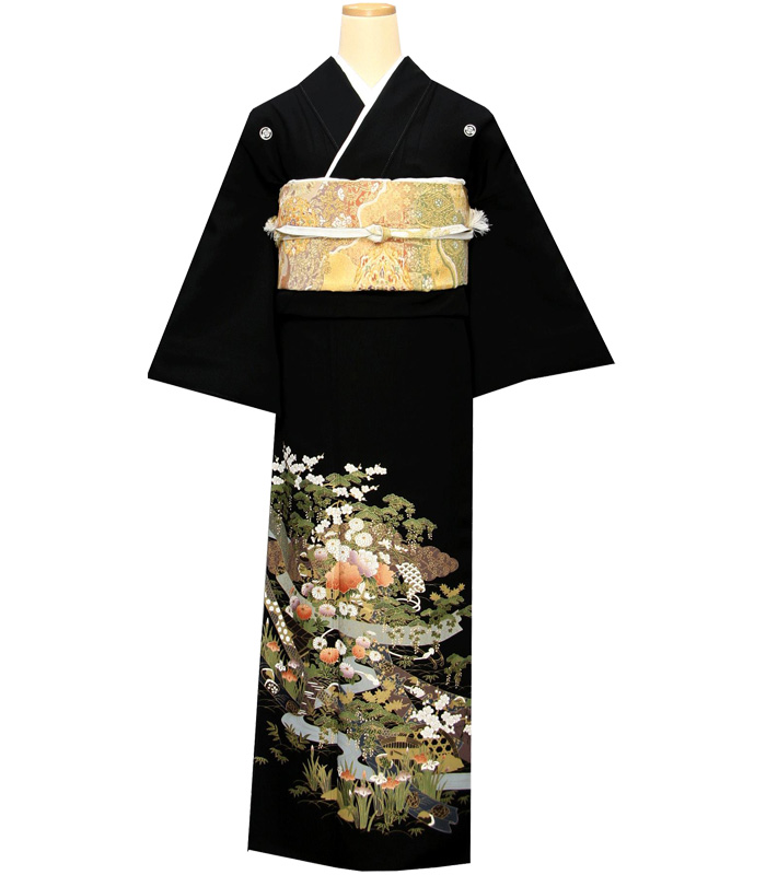 1905-00180 レンタル黒留袖 雲取りや熨斗に四季花文