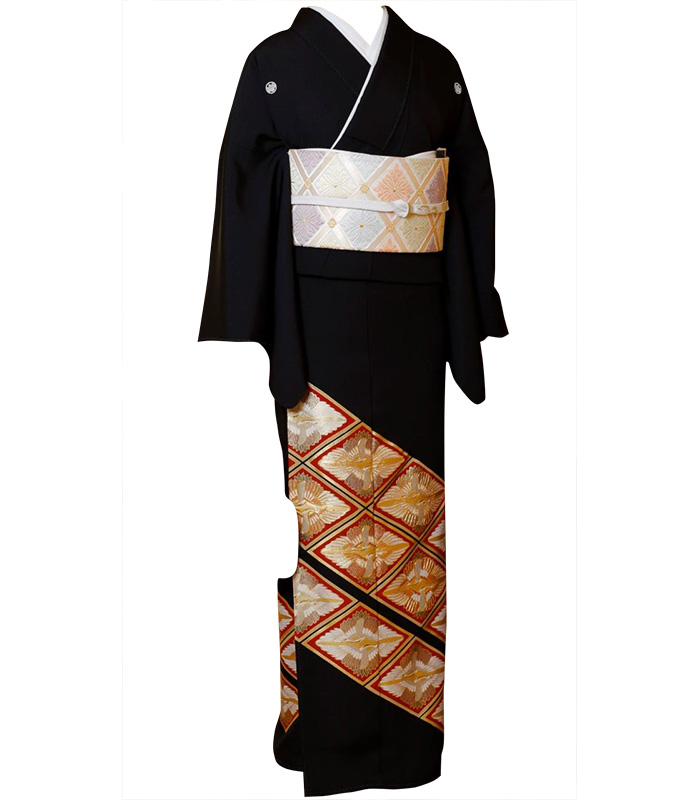 1905-00201 レンタル黒留袖 金彩友禅 向かい鶴の菱