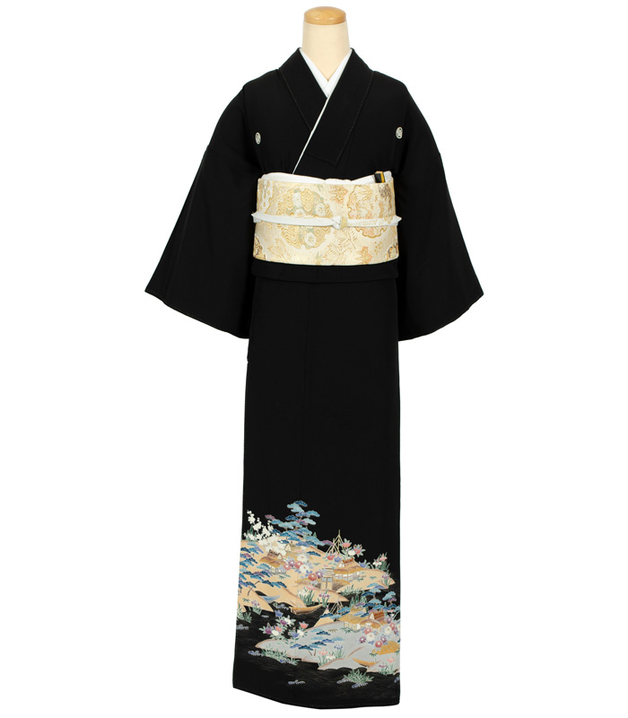 【ヴァンちゃん　】江戸妻　五つ紋　黒留め　昭和初期　手刺繍　紅絹 j1200-05.jpg